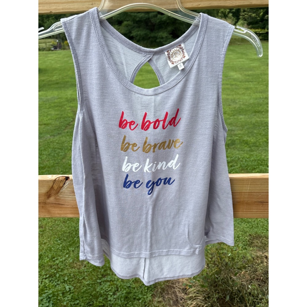 Trueself Womens Be Bold Brave Kind You Graphic Tank Top Gray Keyhole Back M